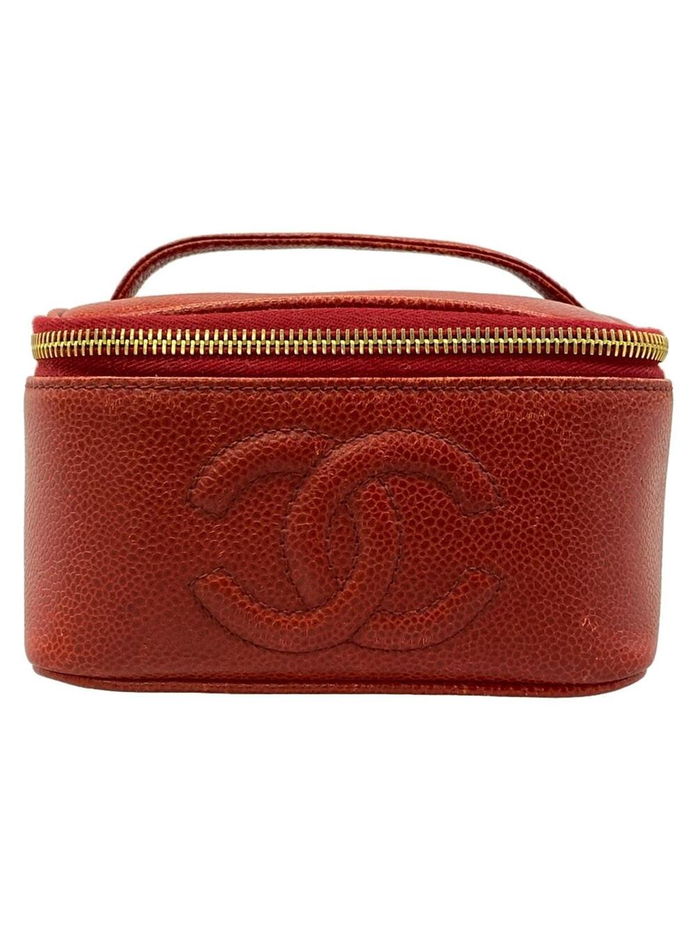 Chanel Red Calfskin Vanity Bag Gold #287687C80B
